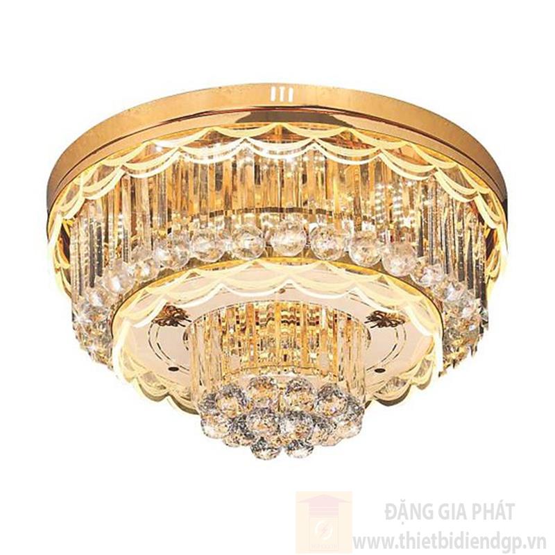 Đèn mâm ốp trần pha lê tròn Ø600*H300, 51 crystals, K9, remote đổi màu